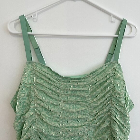 NEW NWT TORRID 1 Plus Size Stretch Mesh Cropped Shirred Cami Mint Green Floral - Picture 4 of 12
